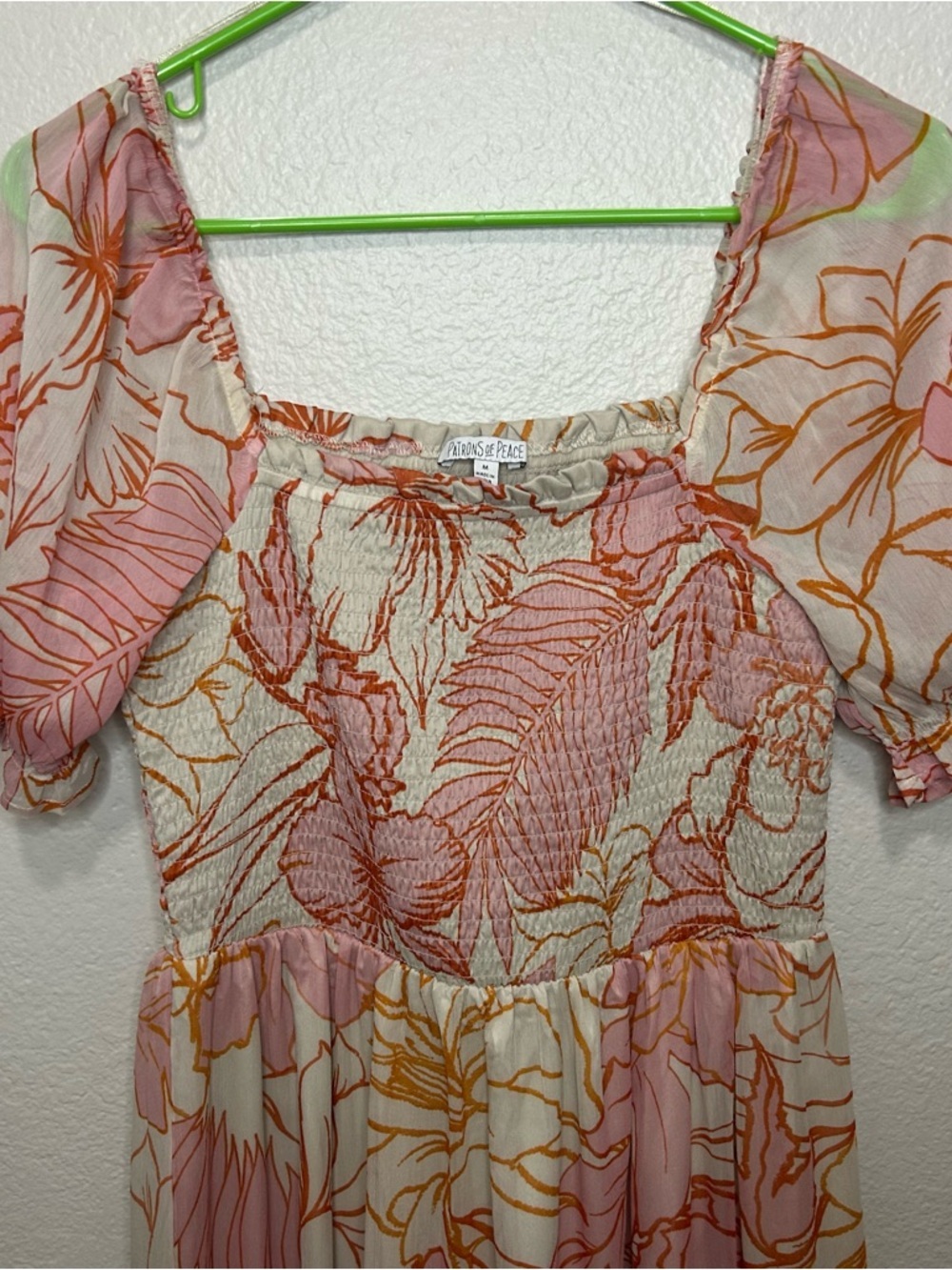 Patrons of Peace Pink Floral Shirred Cottagecore Maxi Dress Puff Sleeve Medium - Picture 6 of 9